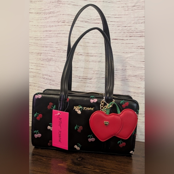 Betsey Johnson Handbags - Betsey Johnson Black Bag with Cherry Embroidery. ❤️❤️Brand New ❤️❤️